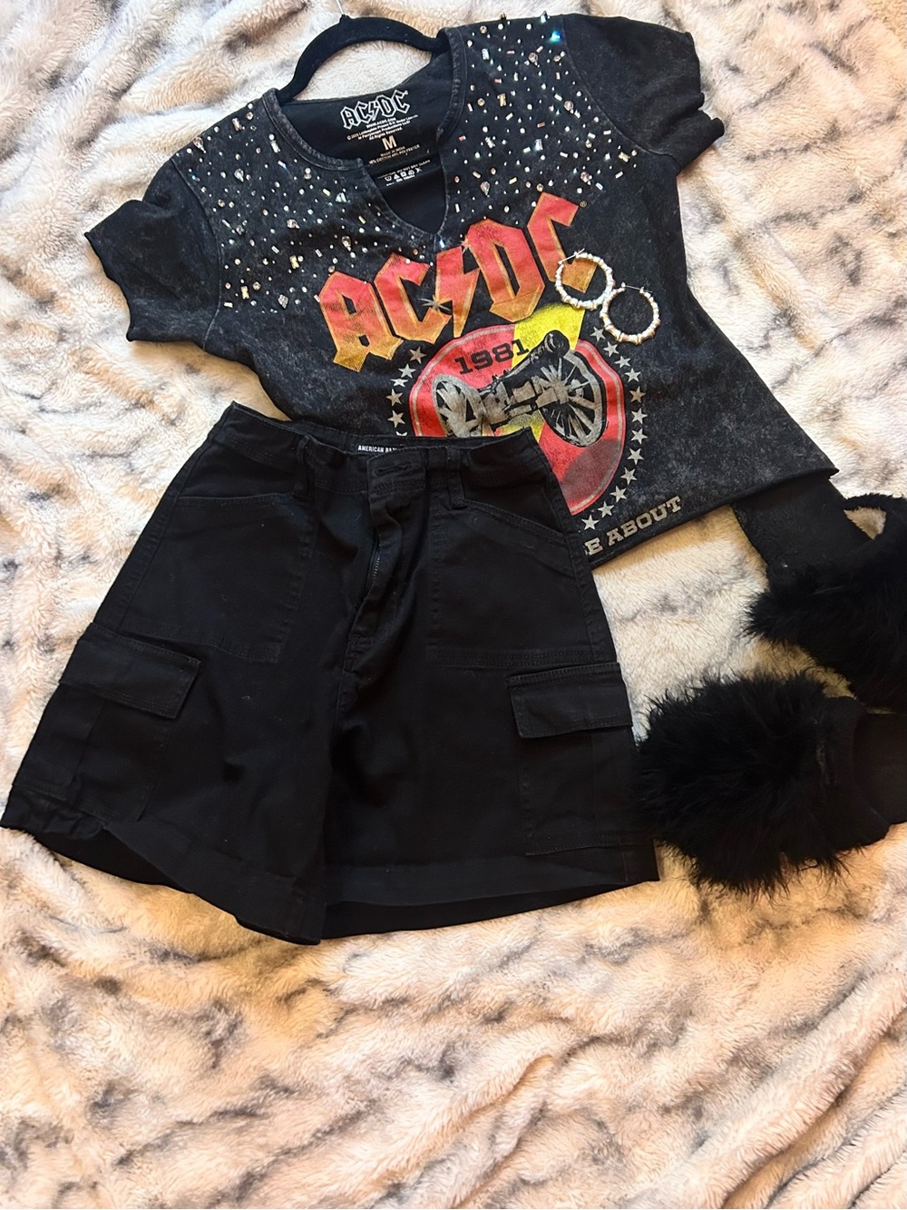 American Bazi Black Cargo Jean Shorts